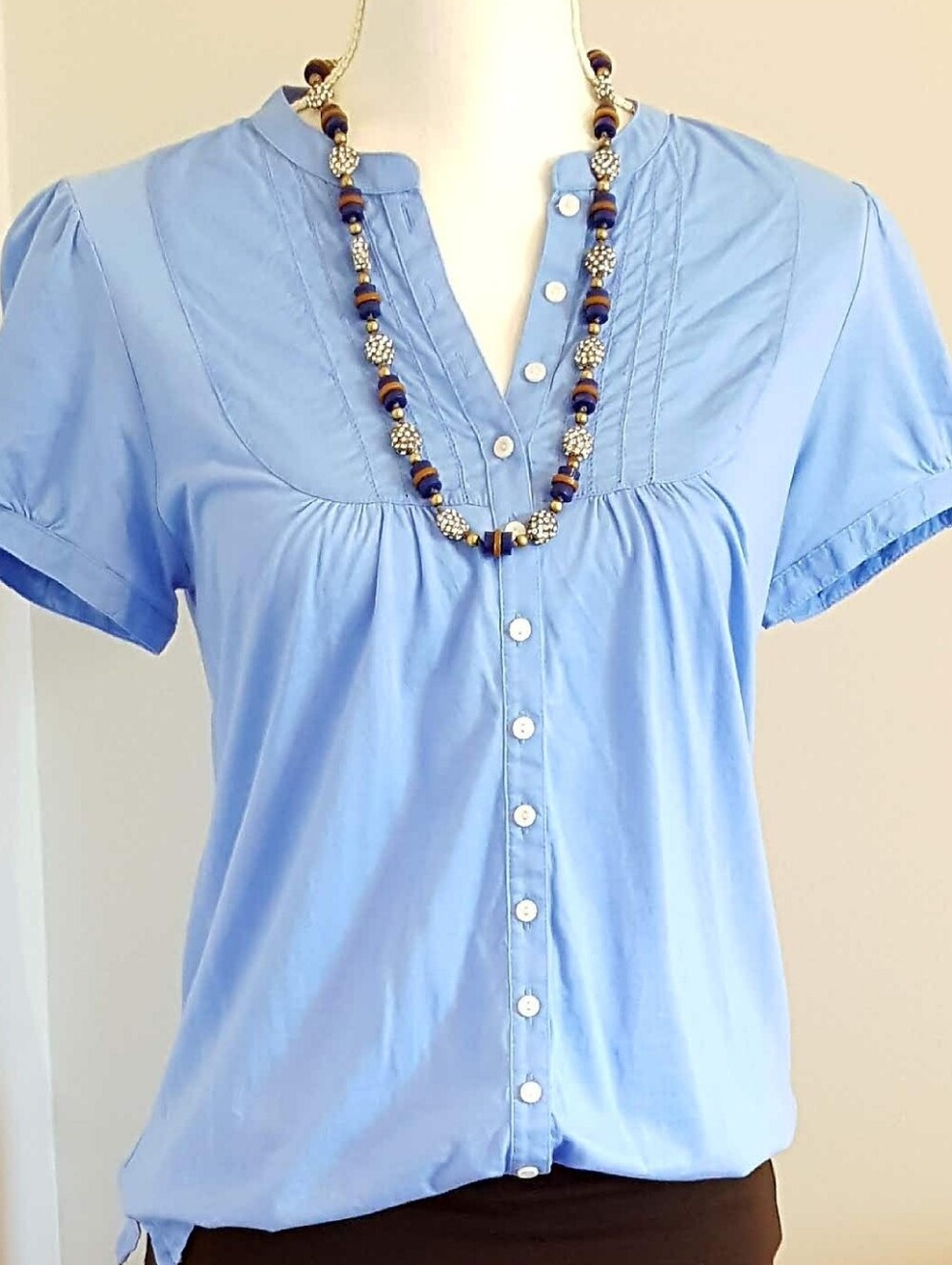 J. Crew Navy Blue & Gold Beaded Rhinestone Crystal Pave Necklace